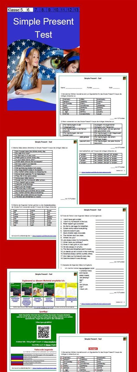 1115 dokumente suche present simple englisch klasse 6 5. Englischtest / Klassenarbeit zum Simple Present mit ...