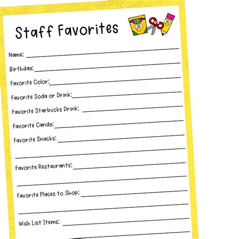 Staff Favorites Printable Employee Favorite Things List Prntbl Concejomunicipaldechinu Gov Co