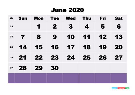 Blank June 2020 Calendar Printable Nom20b126
