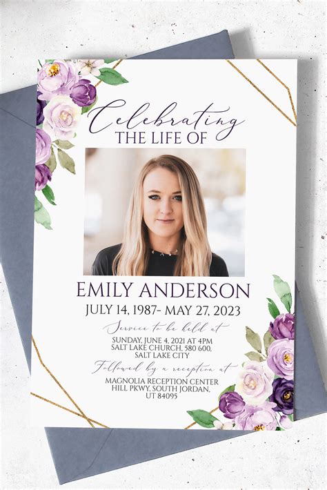 Celebration Of Life Invitation Funeral Invitation Purple Funeral
