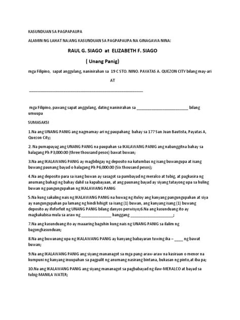 Kasunduan Format Sangla Agreement Sample Kasunduan The Rental Agreement Or Rental Contract Is Drafted On A Stamp Paper