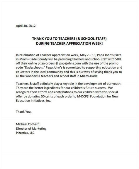 Teacher Thank You Letter Template