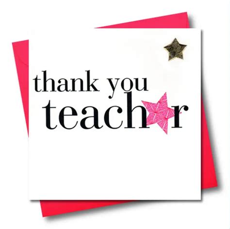 Thank You Card Pink Star Thank You Teacher Embellished With A Padded