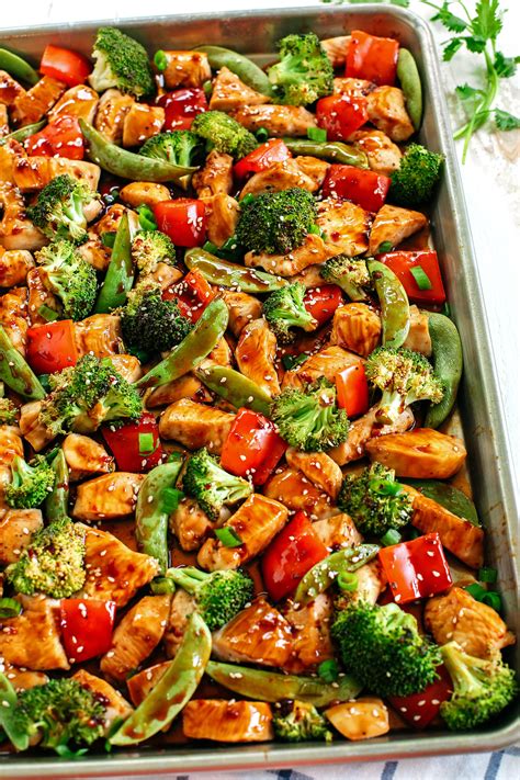 Bring to a simmer, stirring frequently, until sauce thickens and bubbles. Sheet Pan Sesame Chicken and Veggies - Eat Yourself Skinny