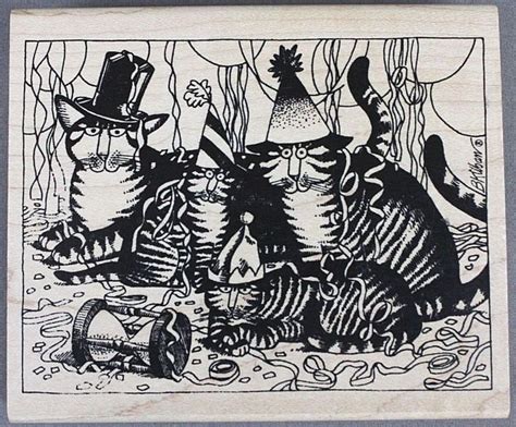 Kliban Cat Large Rubber Stamp New Years Cats American Art Stamp Bk096