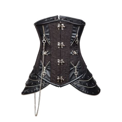 Women Gothic Steampunk Corset With Chain Waist Control Black Corset