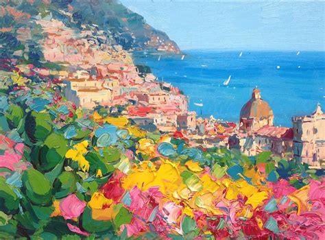 Positano Italy Seascape Painting By Agostino Veroni