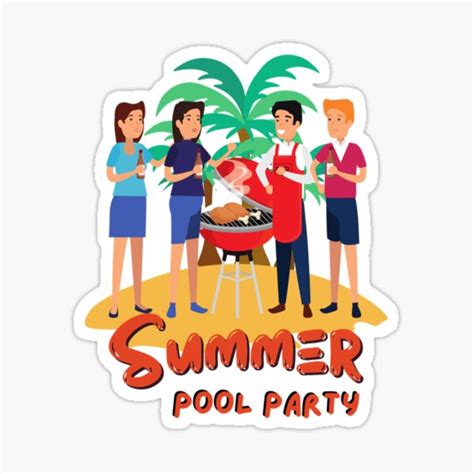 Summer Pool Party Bbq Time Sticker For Sale By Bonpatterns Redbubble