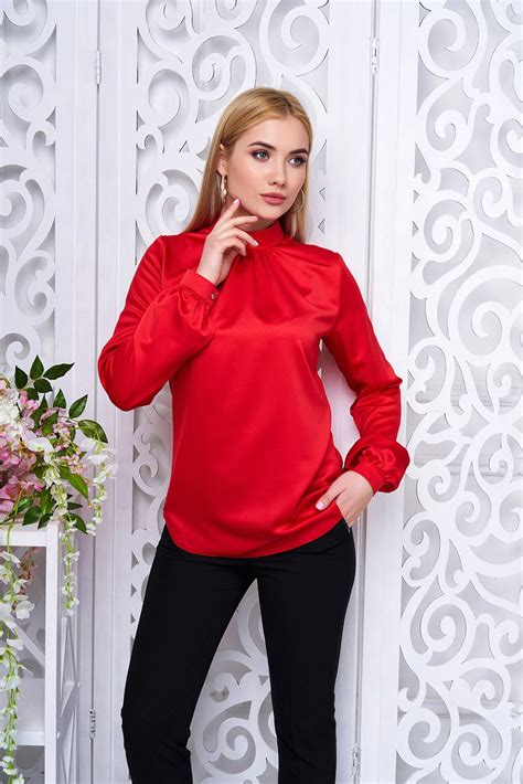 Red Satin High Neck Blouse High Neck Blouse Long Sleeve Blouse My Style