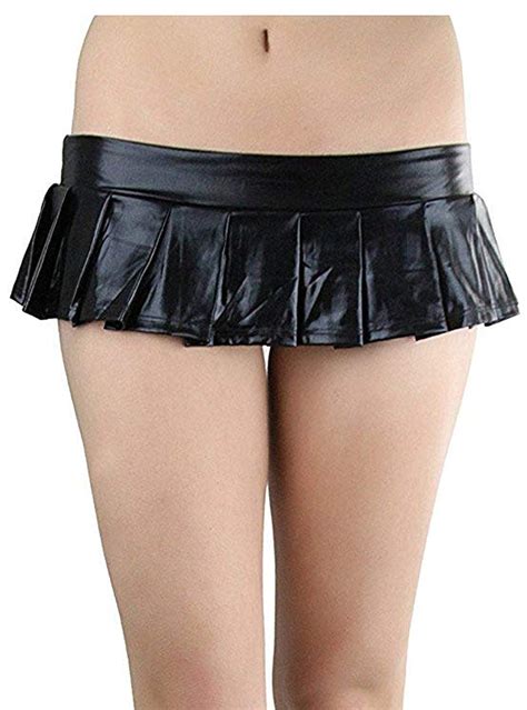 Buy Mpitude Womens Faux Leather Pleated Micro Mini Skirt Sexy Nightwear Low Waist Skirt Dress