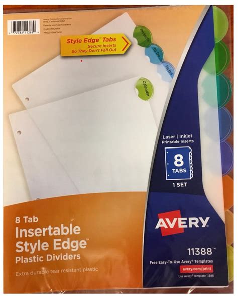 Avery 8 Tab Style Edge Dividers Insertable Tabs 1 Set 11388