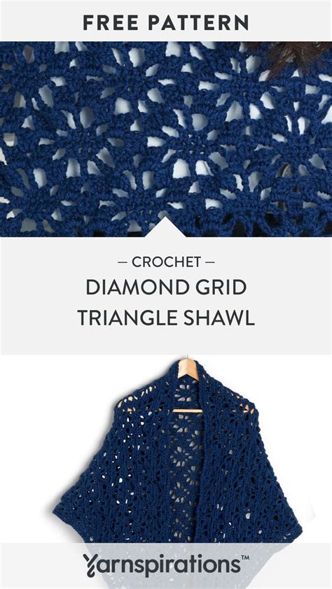 Free Crochet Diamond Grid Triangle Shawl Pattern Using Red Heart Super