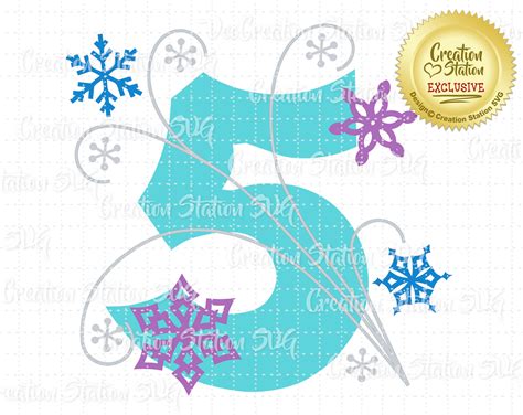 Svg 5 Frozen Snowflake Number Five 5th Fifth Birthday Cut File Etsy