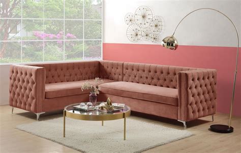 rhett sectional sofa   dusty pink velvet  acme