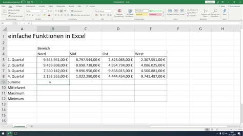Excel Einfache Funktionen SUMME MITTELWERT MAX Und MIN YouTube