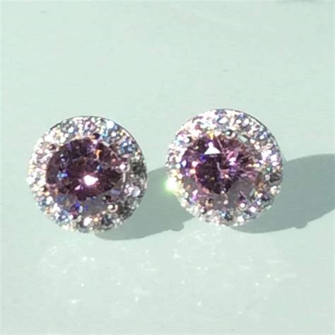 Pink Diamond Stud Earrings Simulated Pink Diamonds 6 Claws Etsy
