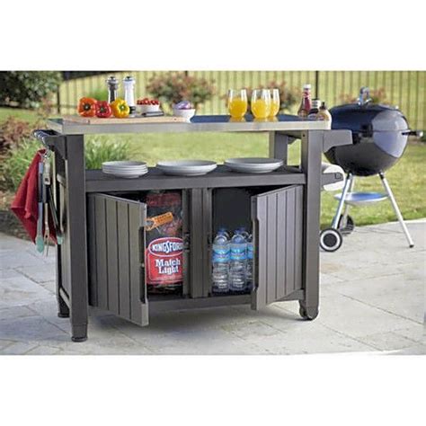 Keter Unity Xl 78 Gallon Outdoor Storage Table Grill Cart Prep Serving