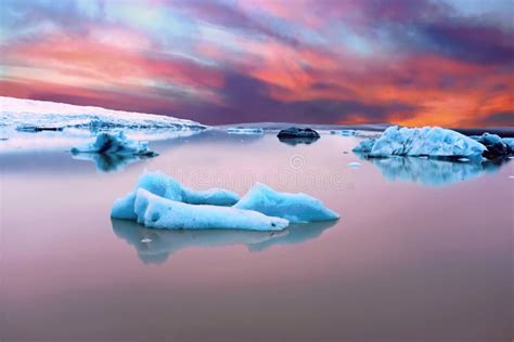 Solheimajokull Glacier In Iceland At Sunset Stock Image Image Of