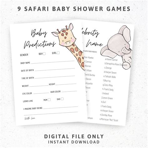 Safari Jungle Baby Shower Games Bundle Fun Baby Shower Baby Etsy