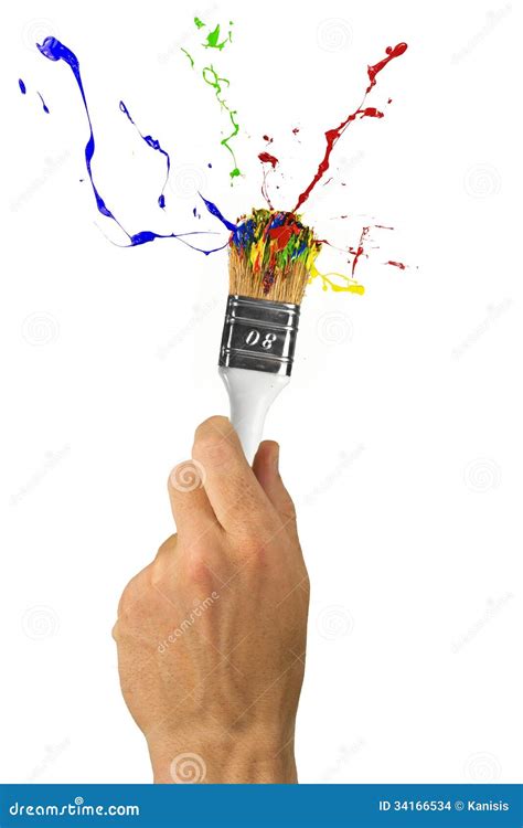 Hand Holding Paintbrush With Paint Burst Stock Photo Image Of Open