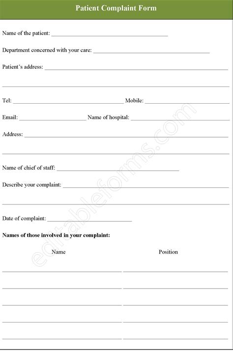Patient Complaint Form Editable Pdf Forms