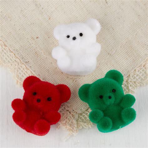 Miniature Red Green And White Flocked Teddy Bears Christmas
