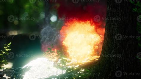 Wind Blowing On A Flaming Trees During A Forest Fire 5612552 Stock