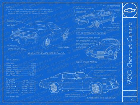 1980 Chevrolet Camaro Blueprint Poster 18x24 Jpeg Etsy