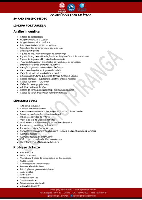 Conteúdo Programático Ensino Médio