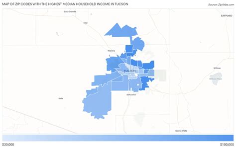 Highest Median Household Income In Tucson By Zip Code Zip Atlas