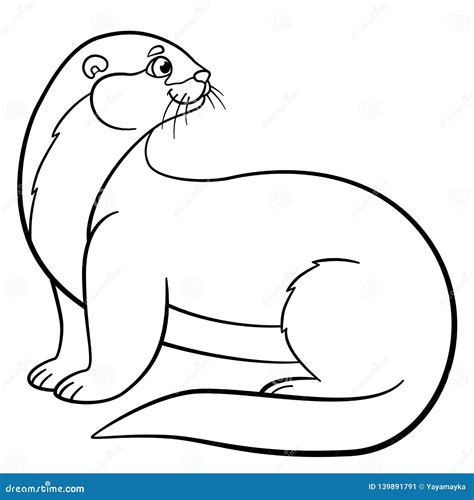 Coloring Pages Little Cute Otter Smiles Stock Vector Illustration Of