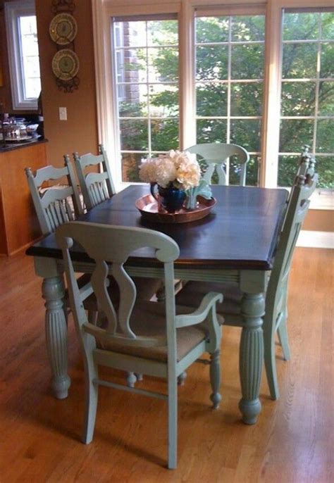 Round kitchen tables and chairs set light blue or light green images. Slate blue chalk paint, distressed, top refinished - $800 ...