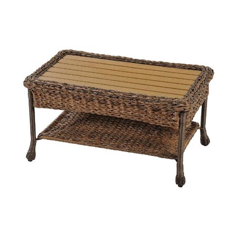 Ships free orders over $39. W Unlimited Rustic Brown Aluminum Outdoor Faux Sea Grass Garden Patio Coffee Table with Plastic ...