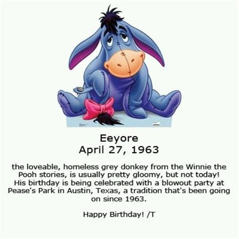 Ariel is an independent young mermaid who spends her days with flounder and sebastian, singing and dreaming of another world. Happy Birthday - | Eeyore quotes, Eeyore pictures, Winnie ...