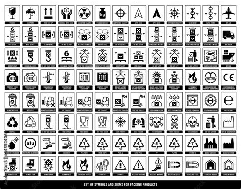 A Set Of Manipulation Symbols For Packaging Cargo Products And Goods