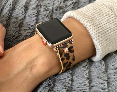Leopard Print Leather Apple Watch Band 38mm 40mm 42mm 44mmrose Etsy