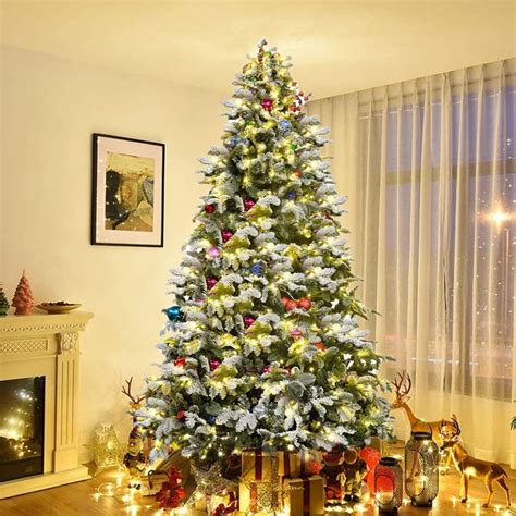 Artificial Flocked Christmas Trees With 400 Led Lights Segmart 2022 Upgraded Premium Hinged