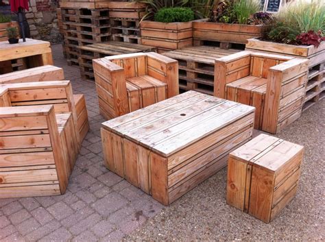 Tables And Chairs Made Out Of Pallets At The Quay Side In Kings Lynn