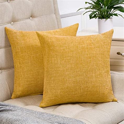 Anickal Set Of 2 Mustard Yellow Lumbar Pillow Covers Cotton