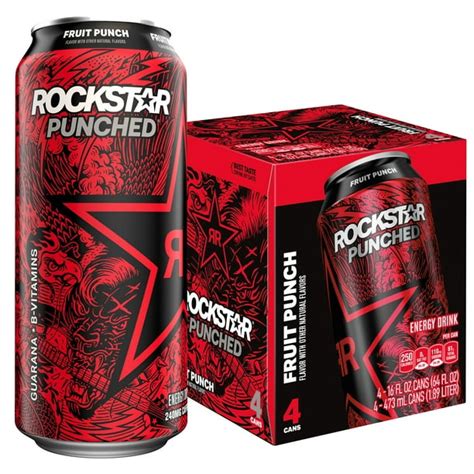 Rockstar Punched Fruit Punch Energy Drink 16 Oz 4 Pack Cans
