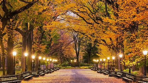 Hd Wallpaper Man Made Central Park Fall Lamp Post Light New York