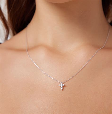 Small Diamond Cross Necklace K Solid White Gold Diamond Cross