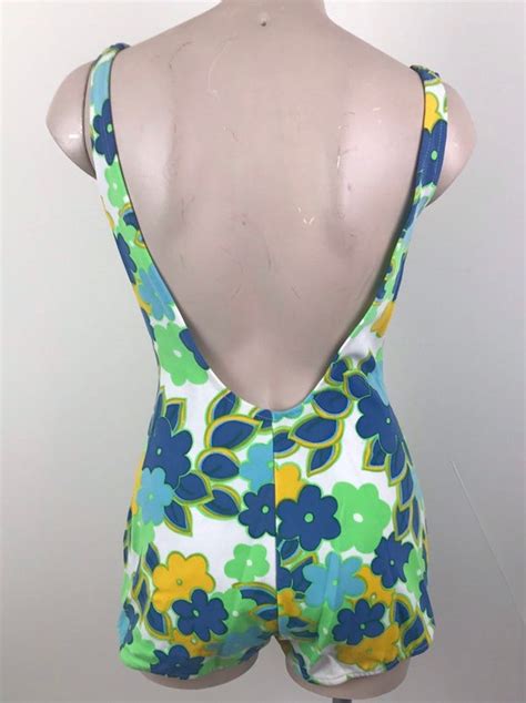 Vintage 50s 60s Floral Pin Up Swimsuit Bathing Suit Gem