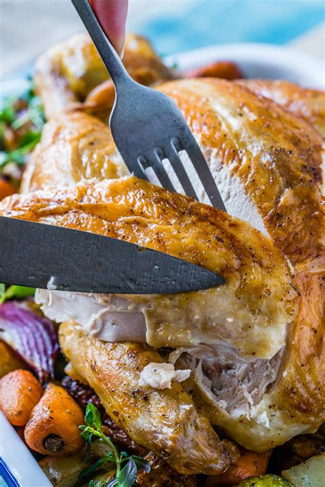 Stir in cream and butter and cook until just. Whole Roasted Chicken And Veggies Recipe