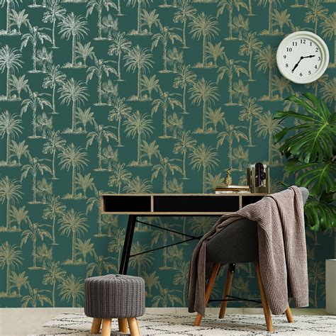 Wonderland tropical wallpaper navy blue holden wow035. Holden Glistening Tropical Trees Wallpaper Metallic Exotic ...