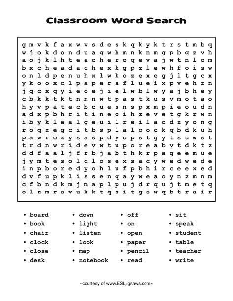 Classroom Word Search Puzzle Esl Vocabulary Worksheet