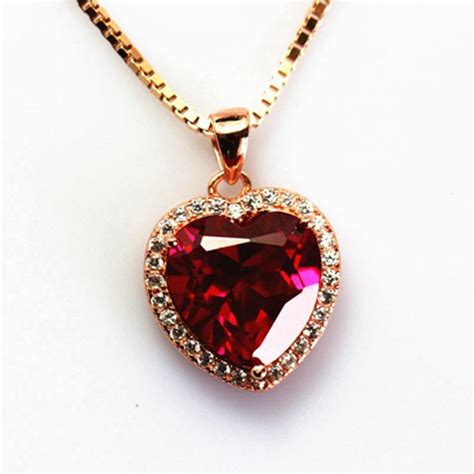 Lot Ruby Stone Heart Shaped Necklace Pendant