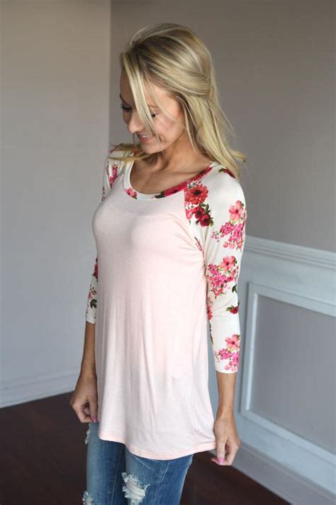 Light Pink Floral Top ~ Red And Pink Sleeves The Pulse Boutique