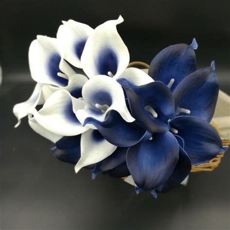 Navy Blue Picasso Calla Lilies Real Touch Flowers For Wedding Bouquets