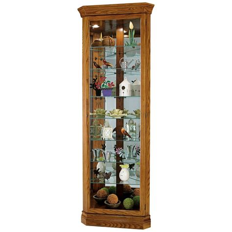 Dominic 80 High Legacy Oak Corner Curio Cabinet With Lights Curio Cabinet